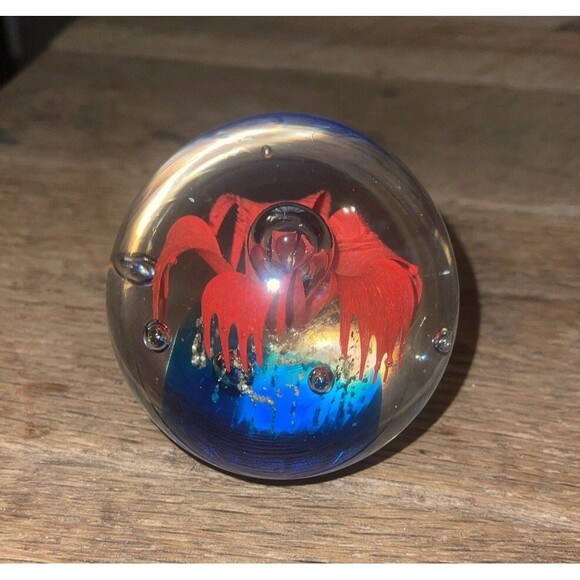 Hand Blown Glass Paperweight - Flower - Dichroic Acrylic - 3 inch - Picture 1 of 7